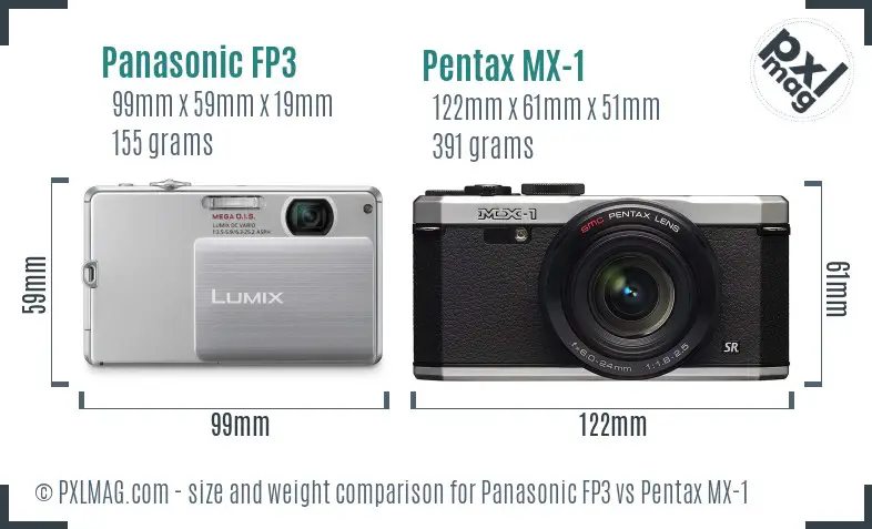 Panasonic FP3 vs Pentax MX-1 size comparison