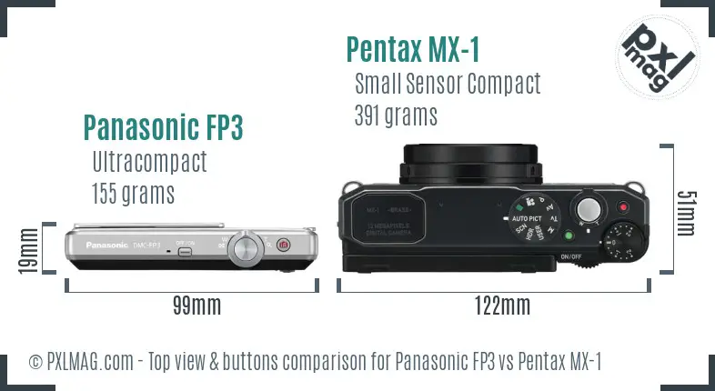 Panasonic FP3 vs Pentax MX-1 top view buttons comparison