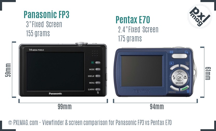 Panasonic FP3 vs Pentax E70 Screen and Viewfinder comparison