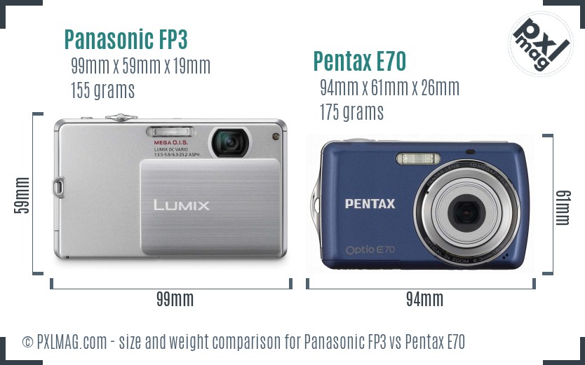 Panasonic FP3 vs Pentax E70 size comparison