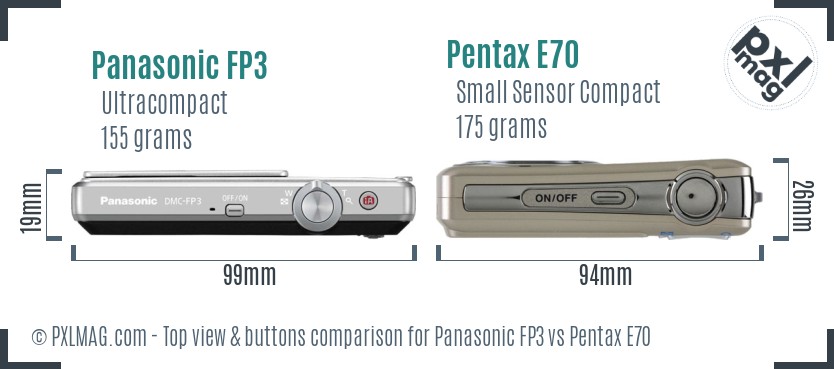 Panasonic FP3 vs Pentax E70 top view buttons comparison