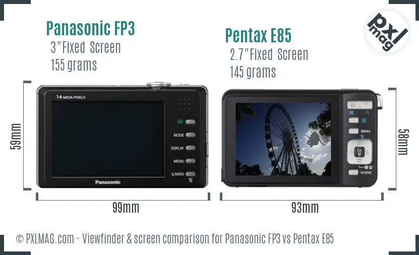 Panasonic FP3 vs Pentax E85 Screen and Viewfinder comparison