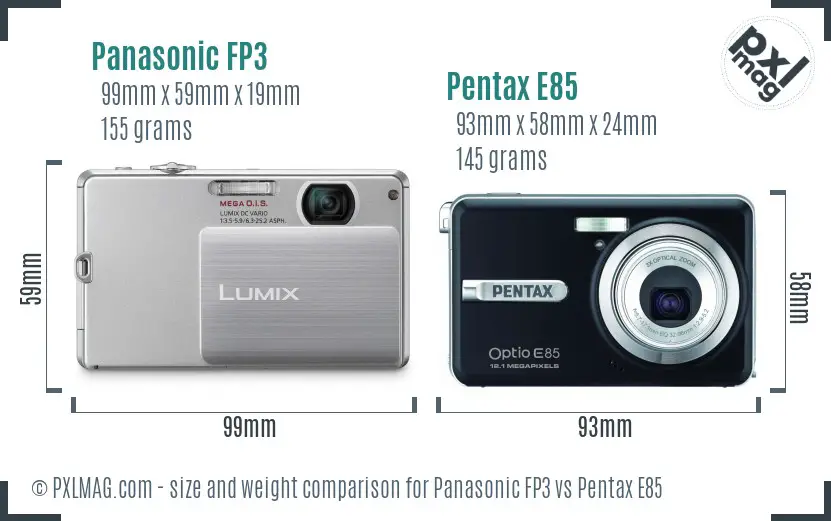 Panasonic FP3 vs Pentax E85 size comparison