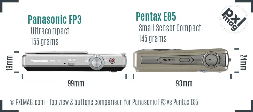 Panasonic FP3 vs Pentax E85 top view buttons comparison