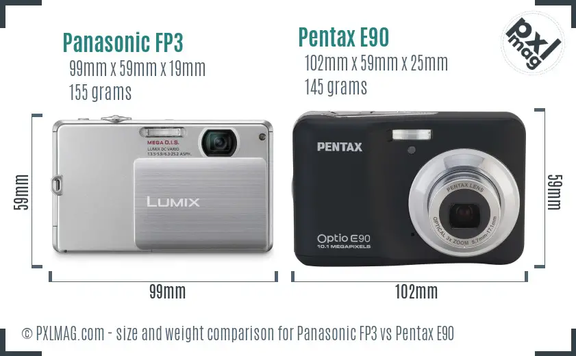 Panasonic FP3 vs Pentax E90 size comparison