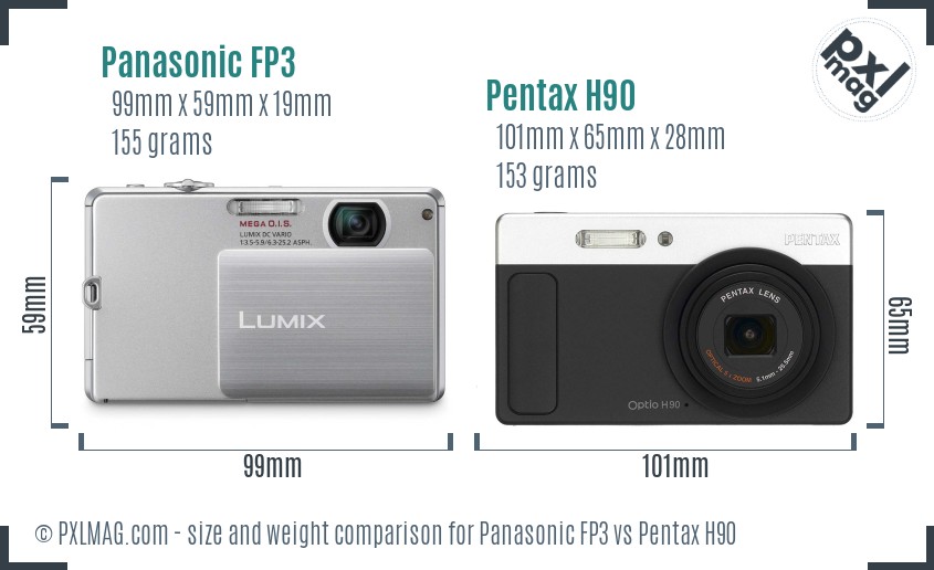 Panasonic FP3 vs Pentax H90 size comparison