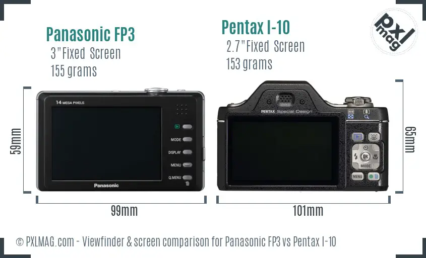 Panasonic FP3 vs Pentax I-10 Screen and Viewfinder comparison