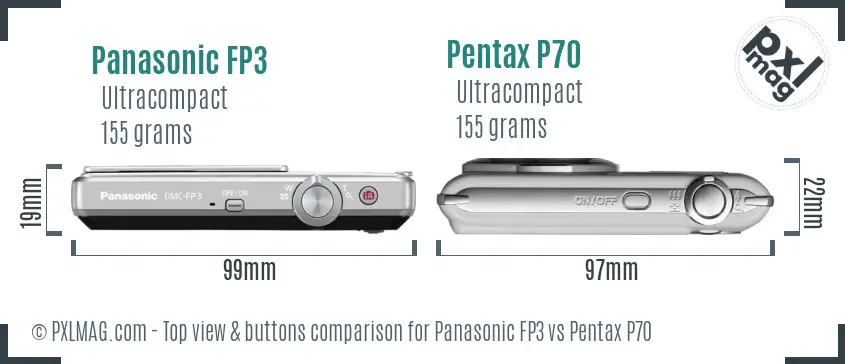 Panasonic FP3 vs Pentax P70 top view buttons comparison