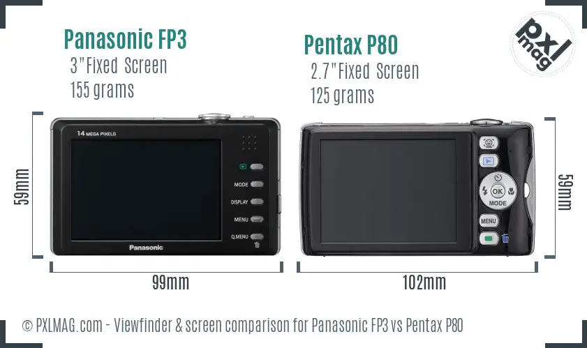 Panasonic FP3 vs Pentax P80 Screen and Viewfinder comparison