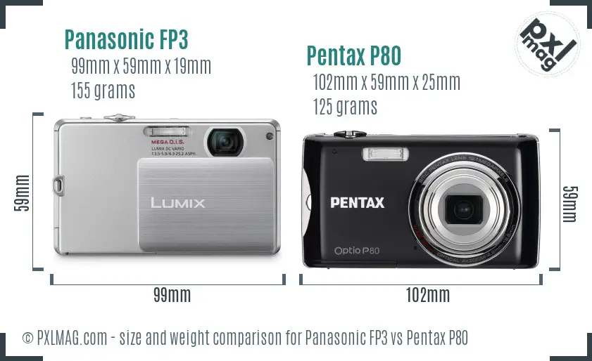 Panasonic FP3 vs Pentax P80 size comparison