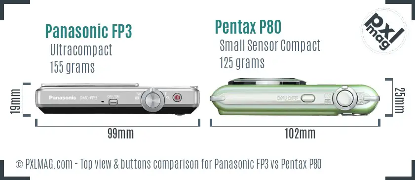 Panasonic FP3 vs Pentax P80 top view buttons comparison