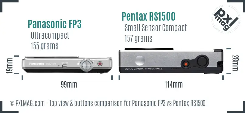 Panasonic FP3 vs Pentax RS1500 top view buttons comparison