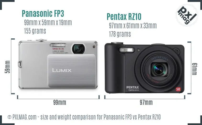 Panasonic FP3 vs Pentax RZ10 size comparison