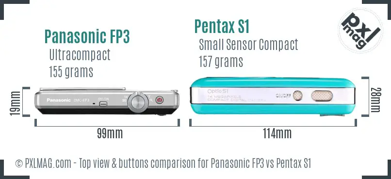 Panasonic FP3 vs Pentax S1 top view buttons comparison