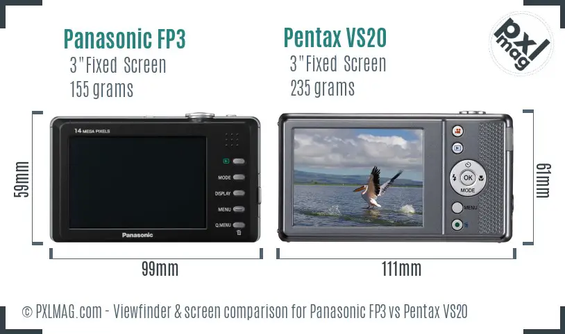 Panasonic FP3 vs Pentax VS20 Screen and Viewfinder comparison