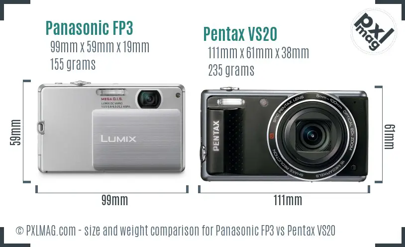 Panasonic FP3 vs Pentax VS20 size comparison