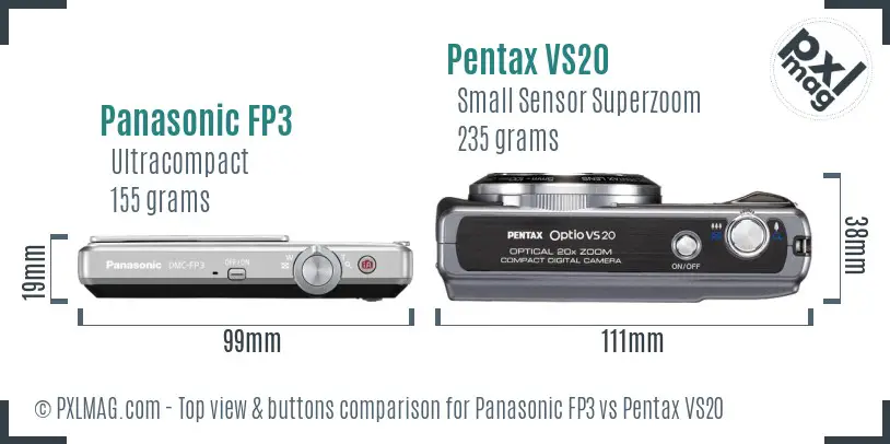 Panasonic FP3 vs Pentax VS20 top view buttons comparison