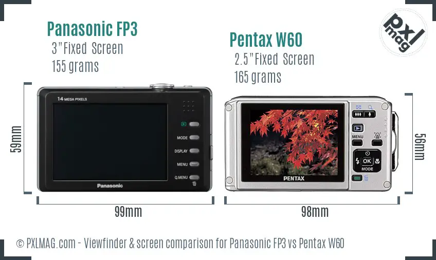 Panasonic FP3 vs Pentax W60 Screen and Viewfinder comparison