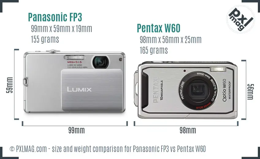 Panasonic FP3 vs Pentax W60 size comparison