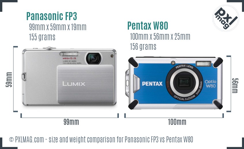 Panasonic FP3 vs Pentax W80 size comparison