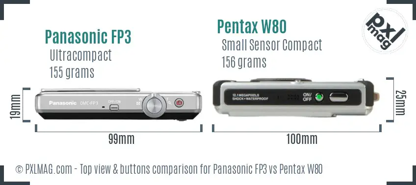 Panasonic FP3 vs Pentax W80 top view buttons comparison
