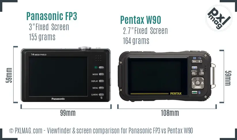 Panasonic FP3 vs Pentax W90 Screen and Viewfinder comparison