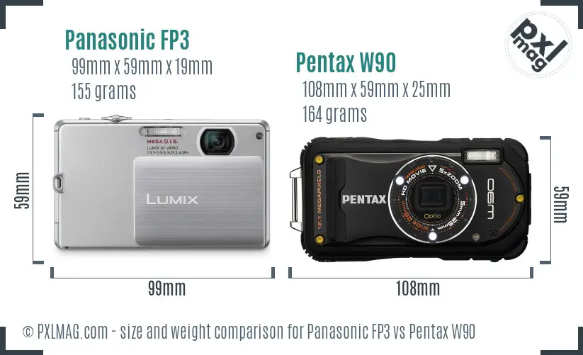 Panasonic FP3 vs Pentax W90 size comparison