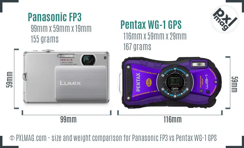 Panasonic FP3 vs Pentax WG-1 GPS size comparison