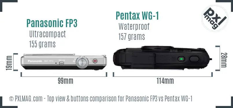 Panasonic FP3 vs Pentax WG-1 top view buttons comparison