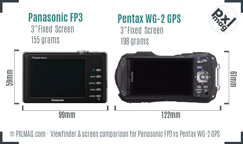 Panasonic FP3 vs Pentax WG-2 GPS Screen and Viewfinder comparison