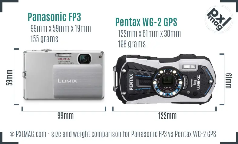 Panasonic FP3 vs Pentax WG-2 GPS size comparison