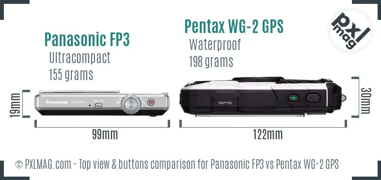Panasonic FP3 vs Pentax WG-2 GPS top view buttons comparison