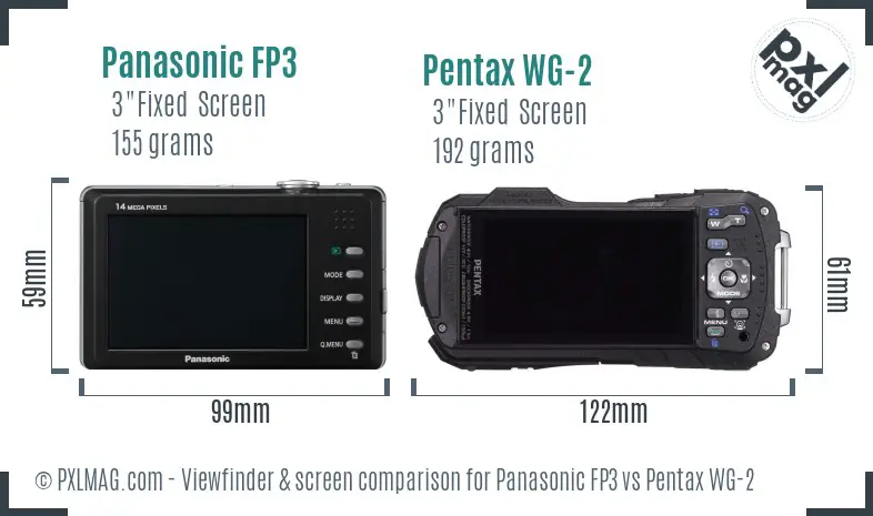 Panasonic FP3 vs Pentax WG-2 Screen and Viewfinder comparison