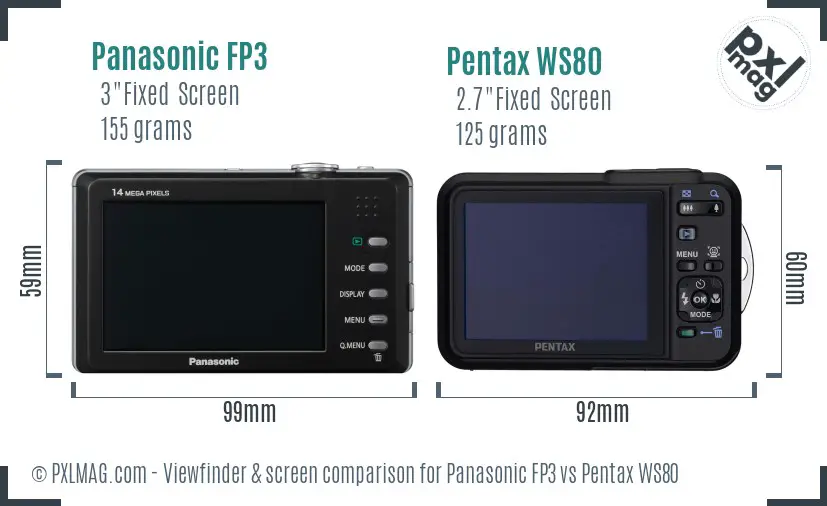 Panasonic FP3 vs Pentax WS80 Screen and Viewfinder comparison