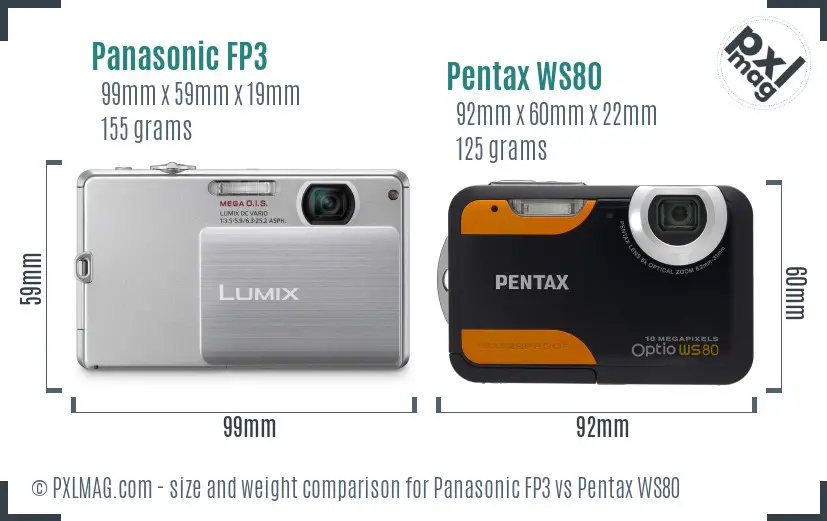 Panasonic FP3 vs Pentax WS80 size comparison
