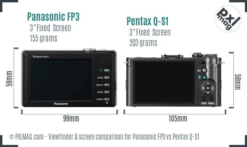 Panasonic FP3 vs Pentax Q-S1 Screen and Viewfinder comparison