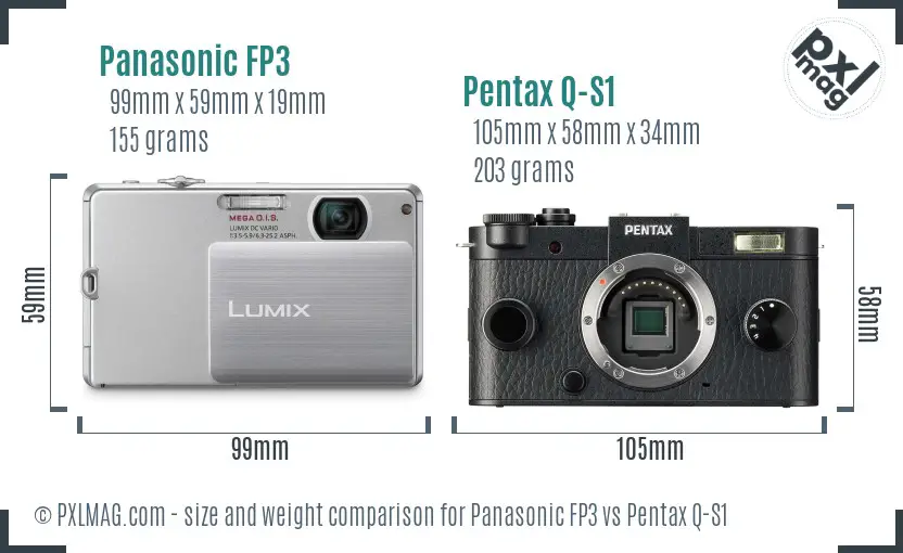 Panasonic FP3 vs Pentax Q-S1 size comparison