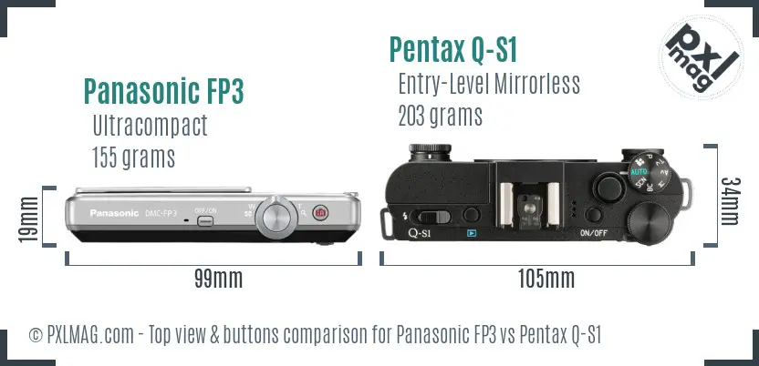 Panasonic FP3 vs Pentax Q-S1 top view buttons comparison