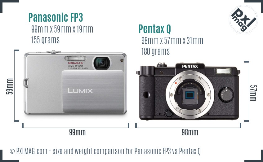 Panasonic FP3 vs Pentax Q size comparison