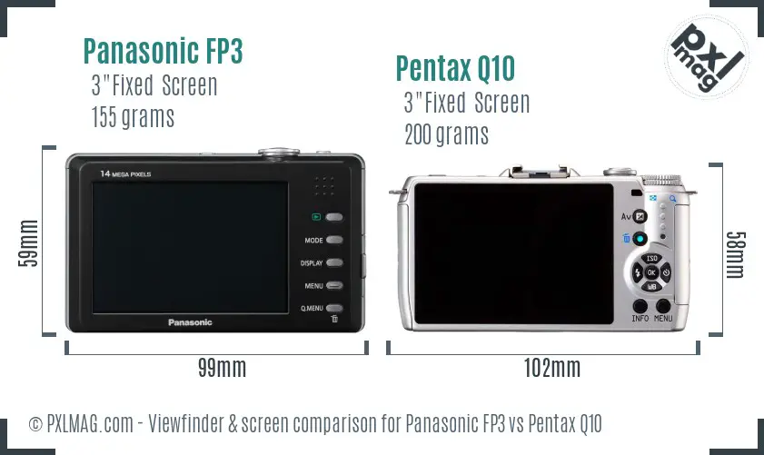 Panasonic FP3 vs Pentax Q10 Screen and Viewfinder comparison