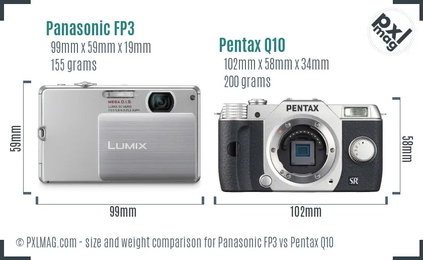 Panasonic FP3 vs Pentax Q10 size comparison