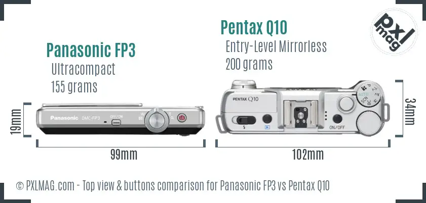 Panasonic FP3 vs Pentax Q10 top view buttons comparison