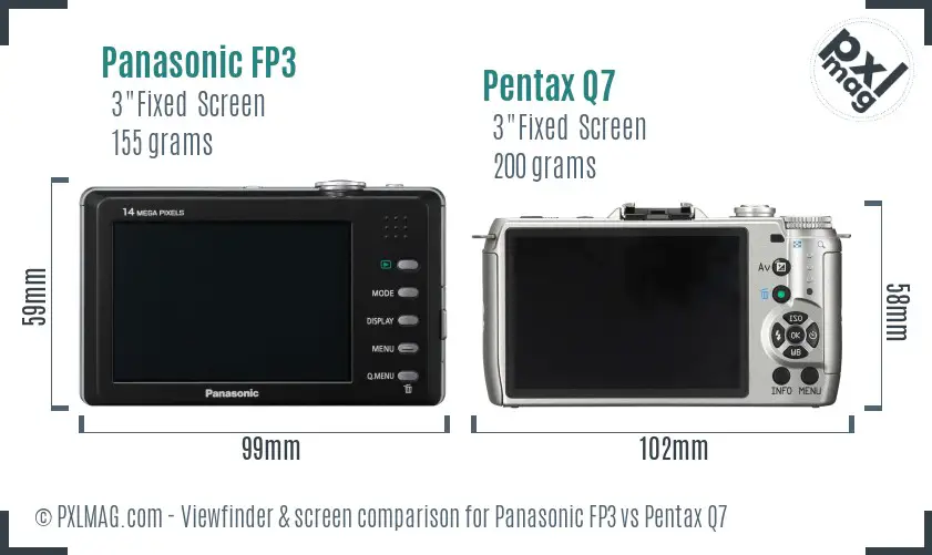Panasonic FP3 vs Pentax Q7 Screen and Viewfinder comparison