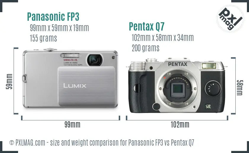 Panasonic FP3 vs Pentax Q7 size comparison