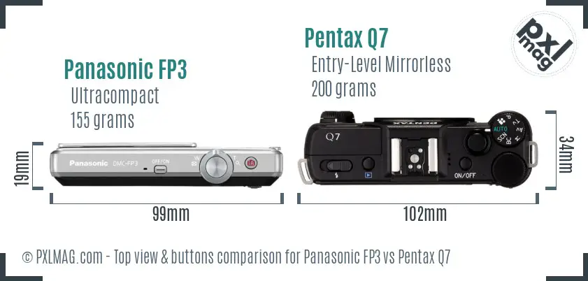 Panasonic FP3 vs Pentax Q7 top view buttons comparison