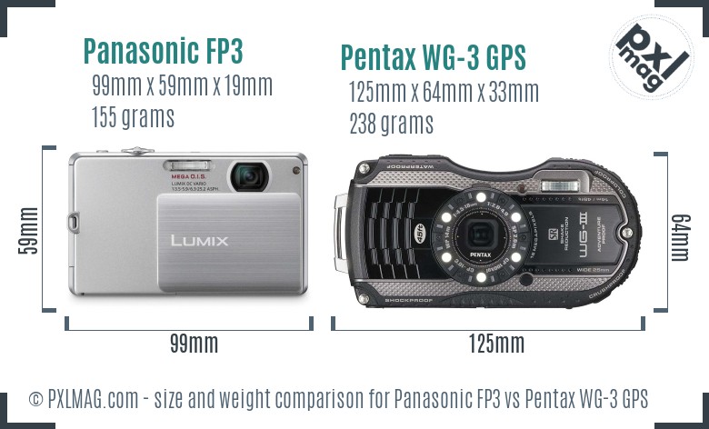 Panasonic FP3 vs Pentax WG-3 GPS size comparison