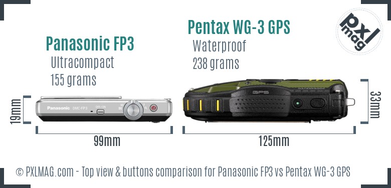 Panasonic FP3 vs Pentax WG-3 GPS top view buttons comparison