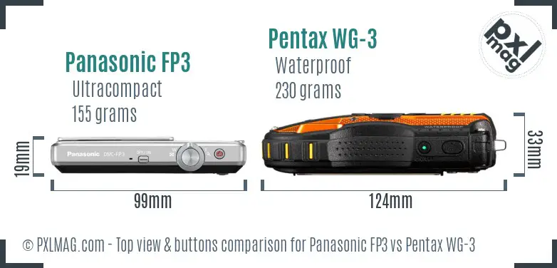 Panasonic FP3 vs Pentax WG-3 top view buttons comparison