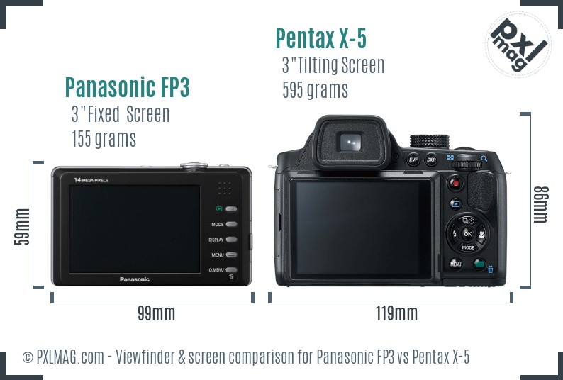 Panasonic FP3 vs Pentax X-5 Screen and Viewfinder comparison