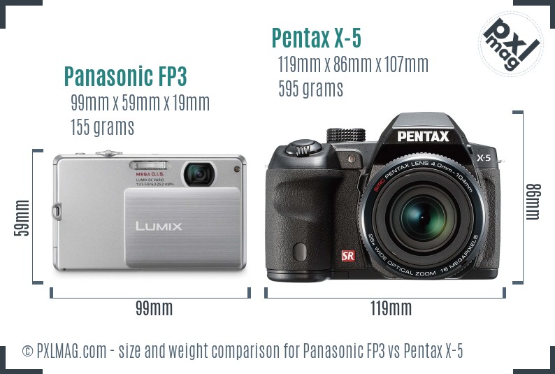Panasonic FP3 vs Pentax X-5 size comparison